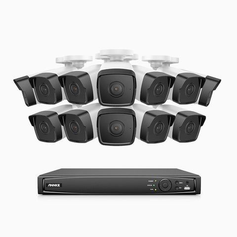 H500 - 5MP 16 Channel 12 Cameras PoE Security System, EXIR 2.0 Night Vision, Built-in Mic & SD Card Slot, IP67, Works with Alexa