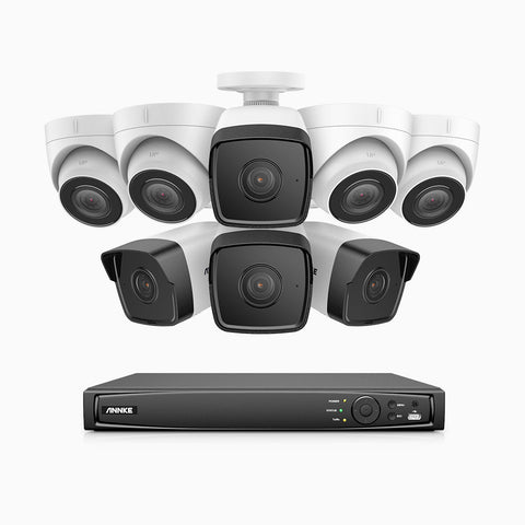 H500 - 5MP 16 Channel PoE Security System with 4 Bullet & 4 Turret Cameras, EXIR 2.0 Night Vision, Built-in Mic & SD Card Slot, Works with Alexa