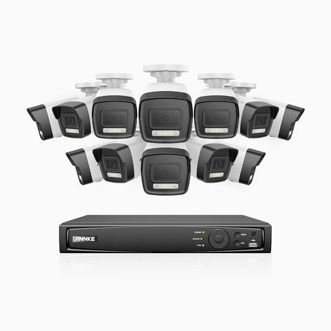 AH500 - 3K 16 Channel 12 Cameras PoE Security System, Color & IR Night Vision, 3072*1728 Resolution, f/1.6 Aperture (0.005 Lux), Human & Vehicle Detection, Built-in Microphone, IP67