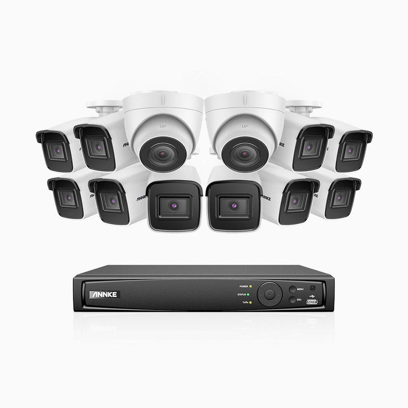 H800 - 4K 16 Channel PoE Security System with 10 Bullet & 2 Turret Cameras, Human & Vehicle Detection, EXIR 2.0 Night Vision, Built-in Mic, RTSP Supported