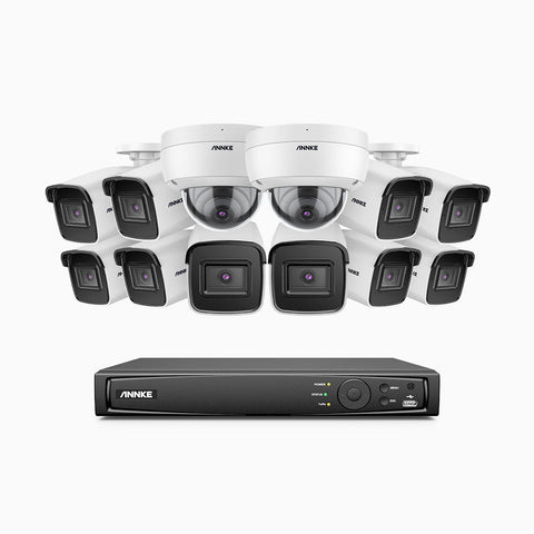H800 - 4K 16 Channel PoE Security System with 10 Bullet & 2 Dome (IK10) Cameras, Vandal-Resistant, Human & Vehicle Detection, EXIR 2.0 Night Vision, Built-in Mic, RTSP Supported