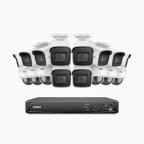 H800 - 4K 16 Channel PoE Security System with 10 Bullet & 6 Dome (IK10) Cameras, Vandal-Resistant, Human & Vehicle Detection, EXIR 2.0 Night Vision, Built-in Mic, RTSP Supported