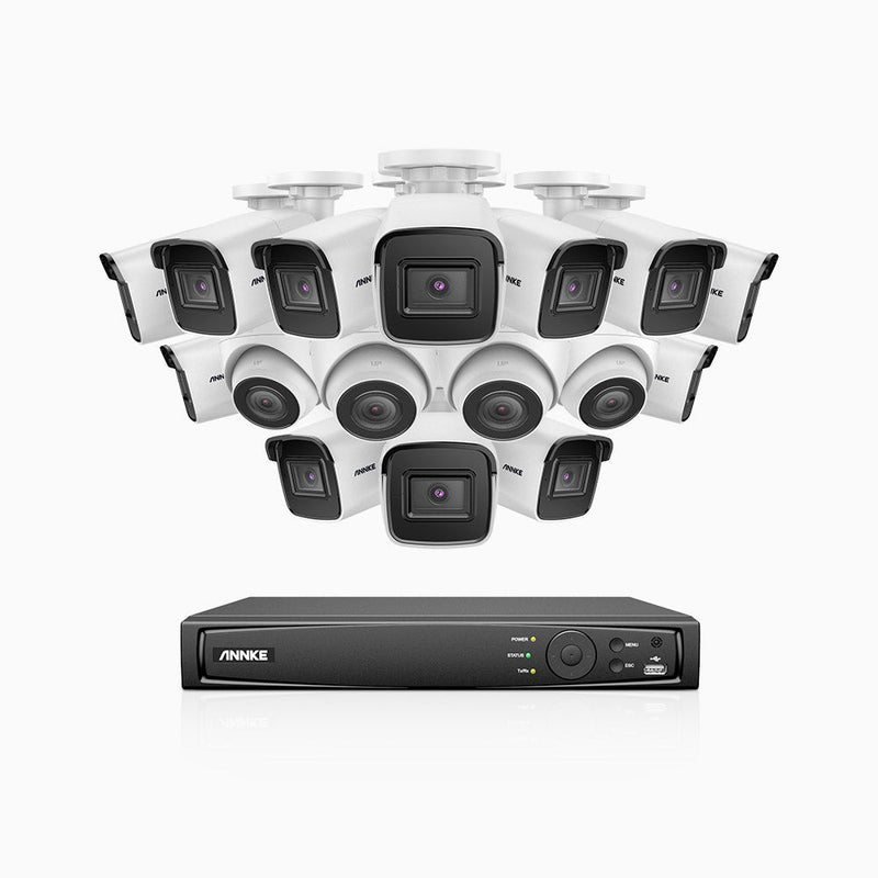 H800 - 4K 16 Channel PoE Security System with 12 Bullet & 4 Turret Cameras, Human & Vehicle Detection, EXIR 2.0 Night Vision, Built-in Mic, RTSP Supported