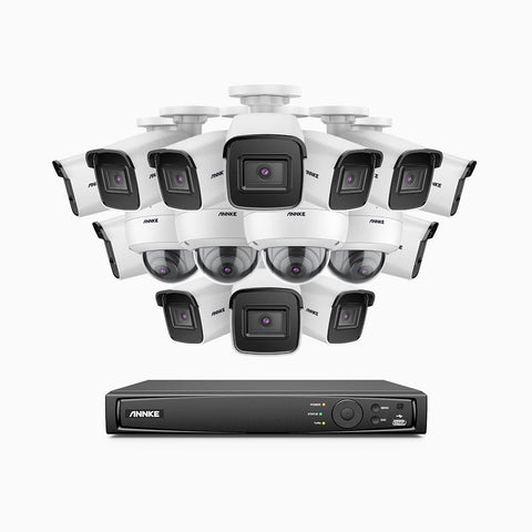 H800 - 4K 16 Channel PoE Security System with 12 Bullet & 4 Dome (IK10) Cameras, Vandal-Resistant, Human & Vehicle Detection, EXIR 2.0 Night Vision, Built-in Mic, RTSP Supported