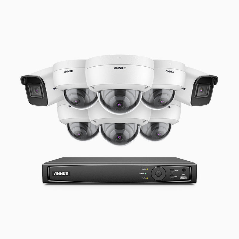 H800 - 4K 16 Channel PoE Security System with 2 Bullet & 6 Dome (IK10) Cameras, Vandal-Resistant, Human & Vehicle Detection, EXIR 2.0 Night Vision, Built-in Mic, RTSP Supported