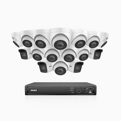 H800 - 4K 16 Channel PoE Security System with 4 Bullet & 12 Turret Cameras, Human & Vehicle Detection, EXIR 2.0 Night Vision, Built-in Mic, RTSP Supported