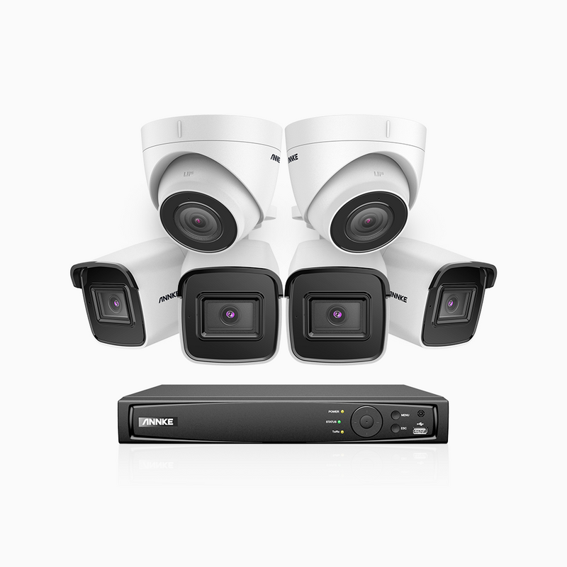 H800 - 4K 8 Channel PoE Security System with 4 Bullet & 2 Turret Cameras, Human & Vehicle Detection, EXIR 2.0 Night Vision, Built-in Mic, RTSP & ONVIF Supported