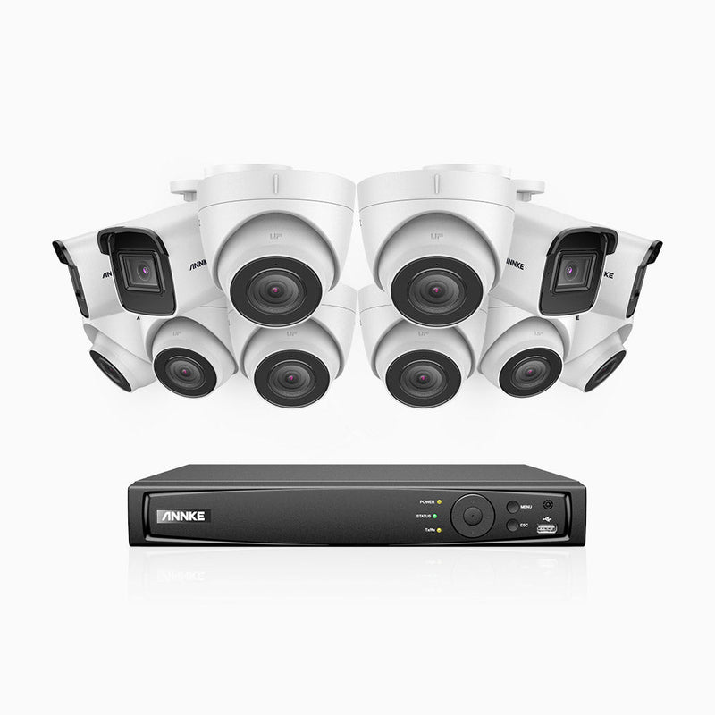 H800 - 4K 16 Channel PoE Security System with 4 Bullet & 8 Turret Cameras, Human & Vehicle Detection, EXIR 2.0 Night Vision, Built-in Mic, RTSP Supported