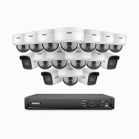 H800 - 4K 16 Channel PoE Security System with 4 Bullet & 12 Dome (IK10) Cameras, Vandal-Resistant, Human & Vehicle Detection, EXIR 2.0 Night Vision, Built-in Mic, RTSP Supported