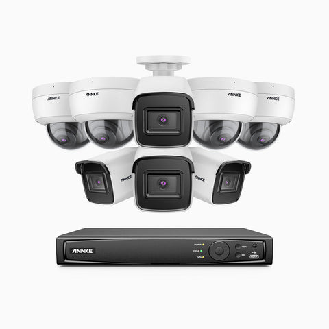 H800 - 4K 16 Channel PoE Security System with 4 Bullet & 4 Dome (IK10) Cameras, Vandal-Resistant, Human & Vehicle Detection, EXIR 2.0 Night Vision, Built-in Mic, RTSP Supported