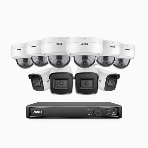 H800 - 4K 16 Channel PoE Security System with 4 Bullet & 6 Dome (IK10) Cameras, Vandal-Resistant, Human & Vehicle Detection, EXIR 2.0 Night Vision, Built-in Mic, RTSP Supported