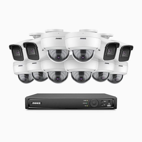 H800 - 4K 16 Channel PoE Security System with 4 Bullet & 8 Dome (IK10) Cameras, Vandal-Resistant, Human & Vehicle Detection, EXIR 2.0 Night Vision, Built-in Mic, RTSP Supported