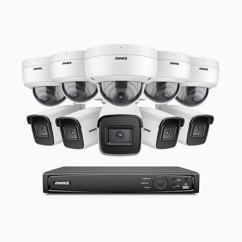H800 - 4K 16 Channel PoE Security System with 5 Bullet & 5 Dome (IK10) Cameras, Vandal-Resistant, Human & Vehicle Detection, EXIR 2.0 Night Vision, Built-in Mic, RTSP Supported
