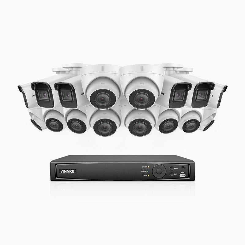 H800 - 4K 16 Channel PoE Security System with 6 Bullet & 10 Turret Cameras, Human & Vehicle Detection, EXIR 2.0 Night Vision, Built-in Mic, RTSP Supported