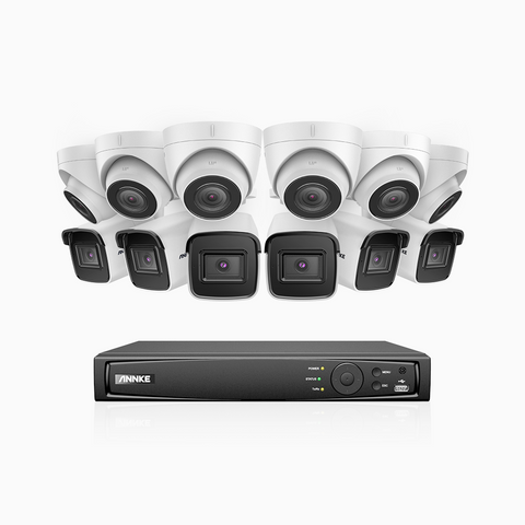 H800 - 4K 16 Channel PoE Security System with 6 Bullet & 6 Turret Cameras, Human & Vehicle Detection, EXIR 2.0 Night Vision, Built-in Mic, RTSP Supported