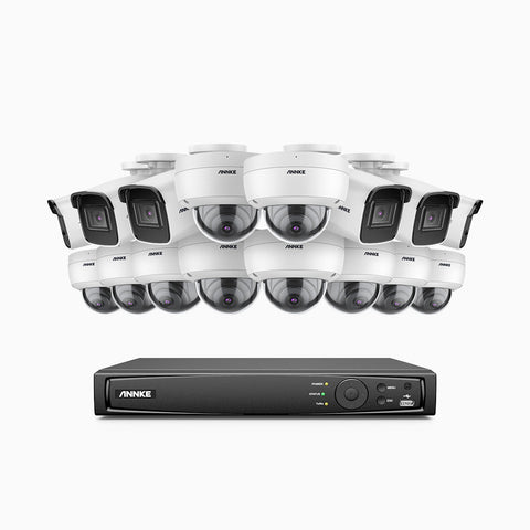 H800 - 4K 16 Channel PoE Security System with 6 Bullet & 10 Dome (IK10) Cameras, Vandal-Resistant, Human & Vehicle Detection, EXIR 2.0 Night Vision, Built-in Mic, RTSP Supported
