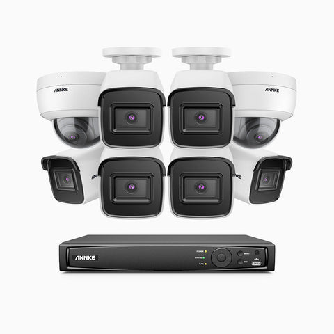 H800 - 4K 16 Channel PoE Security System with 6 Bullet & 2 Dome (IK10) Cameras, Vandal-Resistant, Human & Vehicle Detection, EXIR 2.0 Night Vision, Built-in Mic, RTSP Supported