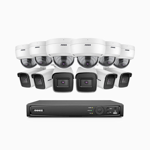 H800 - 4K 16 Channel PoE Security System with 6 Bullet & 6 Dome (IK10) Cameras, Vandal-Resistant, Human & Vehicle Detection, EXIR 2.0 Night Vision, Built-in Mic, RTSP Supported