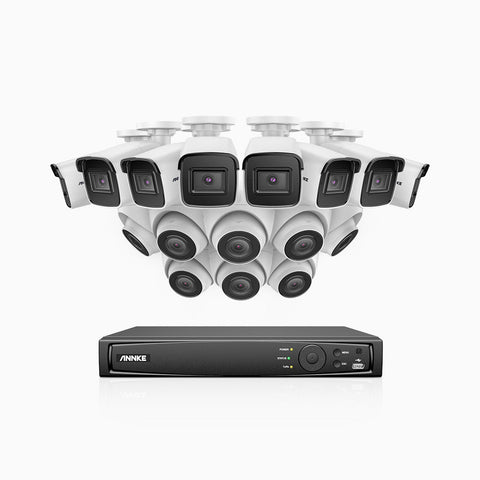 H800 - 4K 16 Channel PoE Security System with 8 Bullet & 8 Turret Cameras, Human & Vehicle Detection, EXIR 2.0 Night Vision, Built-in Mic, RTSP Supported