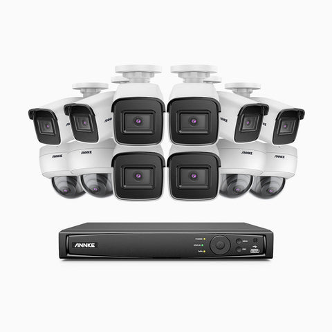 H800 - 4K 16 Channel PoE Security System with 8 Bullet & 4 Dome (IK10) Cameras, Vandal-Resistant, Human & Vehicle Detection, EXIR 2.0 Night Vision, Built-in Mic, RTSP Supported