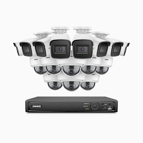 H800 - 4K 16 Channel PoE Security System with 8 Bullet & 8 Dome (IK10) Cameras, Vandal-Resistant, Human & Vehicle Detection, EXIR 2.0 Night Vision, Built-in Mic, RTSP Supported