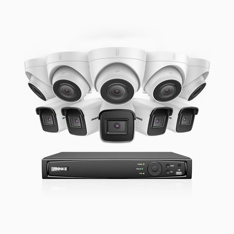 H800 - 4K 16 Channel PoE Security System with 5 Bullet & 5 Turret Cameras, Human & Vehicle Detection, EXIR 2.0 Night Vision, Built-in Mic, RTSP Supported