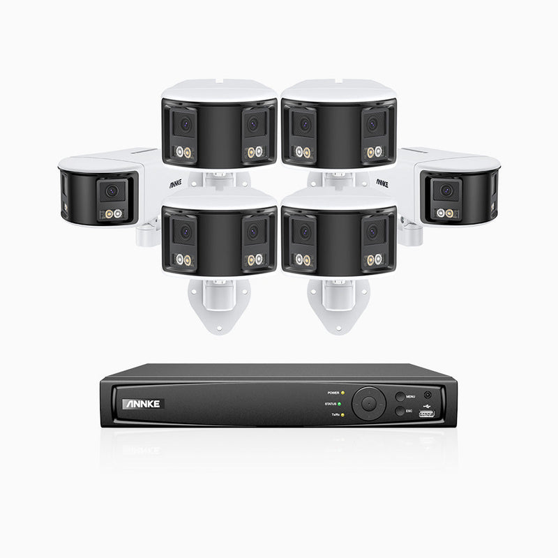 FDH600 - 8 Channel PoE Security System with 6 Dual Lens Cameras, 6MP Resolution, 180° Ultra Wide Angle, f/1.2 Super Aperture, Built-in Microphone, Active Siren & Alarm, Human & Vehicle Detection, 2-Way Audio