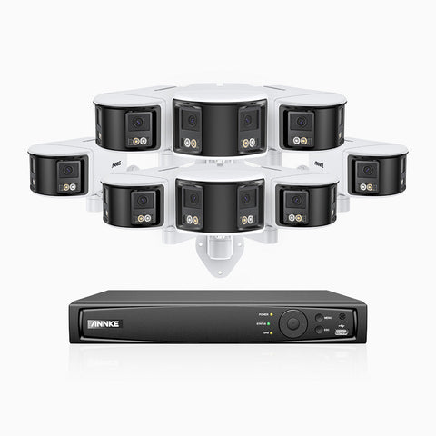 FDH600 - 8 Channel PoE Security System with 8 Dual Lens Cameras, 6MP Resolution, 180° Ultra Wide Angle, f/1.2 Super Aperture, Built-in Microphone, Active Siren & Alarm, Human & Vehicle Detection, 2-Way Audio