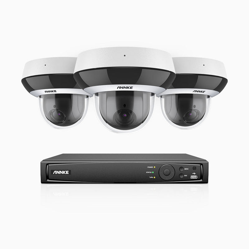 HCZ400 - 8 Channel 3 Camera PTZ PoE Security System, 4MP Super HD, 4X Optical Zoom, IK10 & IP67, 2.8-12 mm Lens, Intelligent Behavior Analysis, Color Night Vision & Anti-Fog