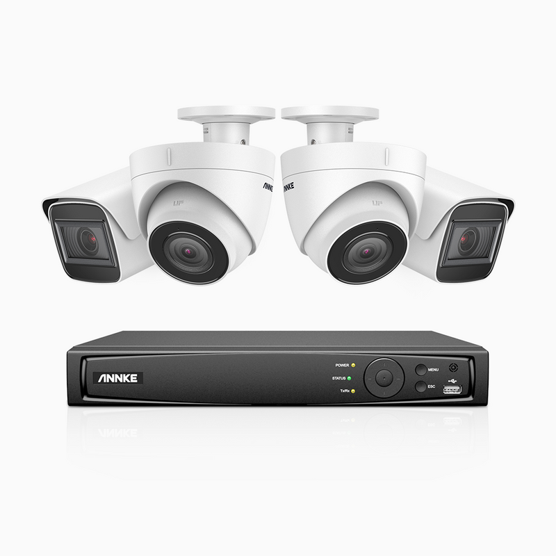 H800 - 4K 8 Channel PoE Security System with 2 Bullet & 2 Turret Cameras, Human & Vehicle Detection, EXIR 2.0 Night Vision, Built-in Mic, RTSP Supported
