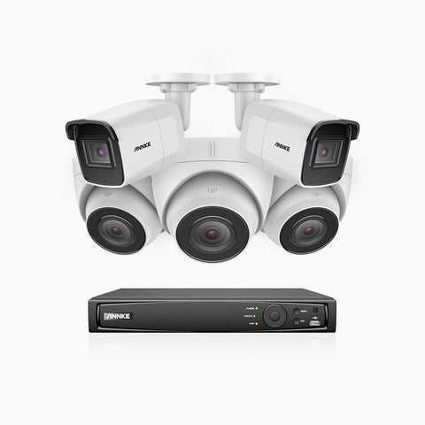 H800 - 4K 8 Channel PoE Security System with 2 Bullet & 3 Turret Cameras, Human & Vehicle Detection, Built-in Mic & SD Card Slot, EXIR 2.0 Night Vision, RTSP & ONVIF Supported