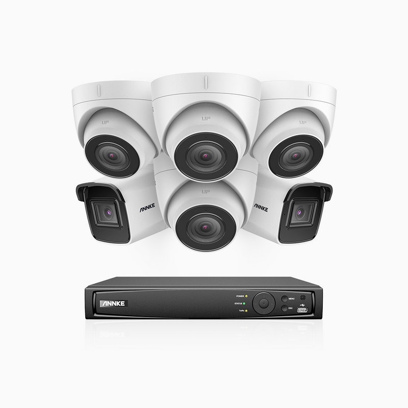 H800 - 4K 8 Channel PoE Security System with 2 Bullet & 4 Turret Cameras, Human & Vehicle Detection, EXIR 2.0 Night Vision, Built-in Mic, RTSP & ONVIF Supported