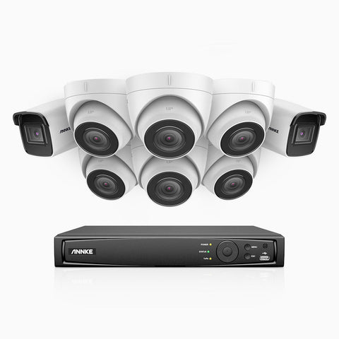 H800 - 4K 16 Channel PoE Security System with 6 Bullet & 2 Turret Cameras, Human & Vehicle Detection, EXIR 2.0 Night Vision, Built-in Mic, RTSP Supported