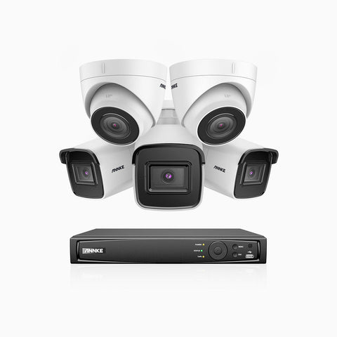H800 - 4K 8 Channel PoE Security System with 3 Bullet & 2 Turret Cameras, Human & Vehicle Detection, Built-in Mic & SD Card Slot, EXIR 2.0 Night Vision, RTSP Supported