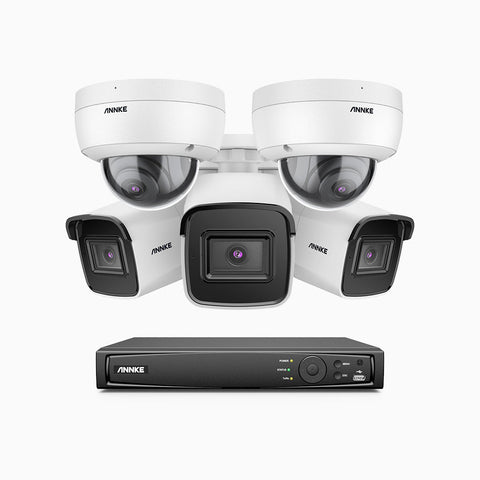 H800 - 4K 8 Channel PoE Security System with 3 Bullet & 2 Dome (IK10) Cameras, Vandal-Resistant, Human & Vehicle Detection, Built-in Mic, RTSP Supported