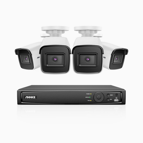 H800 - 4K 8 Channel 4 Cameras PoE Security System, Human & Vehicle Detection, Built-in Micphone, EXIR 2.0 Night Vision, RTSP Supported