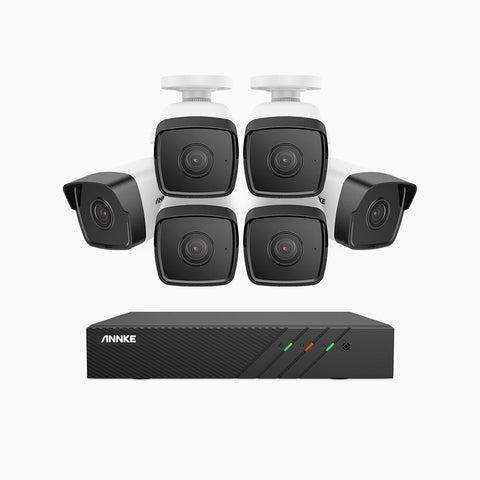 H500 - 5MP 8 Channel 6 Cameras PoE Security System, EXIR 2.0 Night Vision, Built-in Mic & SD Card Slot, IP67, Works with Alexa