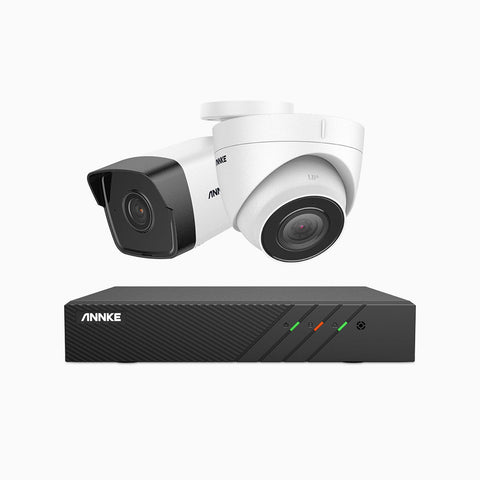 H500 - 5MP 8 Channel PoE Security System with 1 Bullet & 1 Turret Cameras, EXIR 2.0 Night Vision, Built-in Mic & SD Card Slot, Works with Alexa, IP67