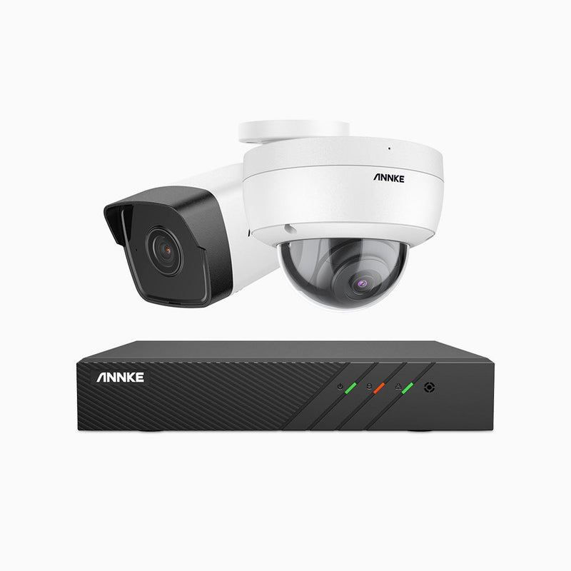 H500 - 5MP 8 Channel PoE Security System with 1 Bullet & 1 Dome Cameras, EXIR 2.0 Night Vision, Built-in Mic & SD Card Slot, Works with Alexa, IP67