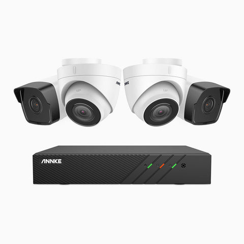 H500 - 5MP 8 Channel PoE Security System with 2 Bullet & 2 Turret Cameras, EXIR 2.0 Night Vision, Built-in Mic & SD Card Slot, Works with Alexa, IP67