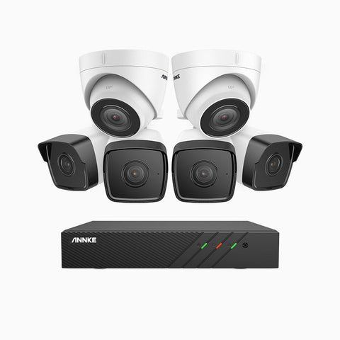 H500 - 5MP 8 Channel PoE Security System with 4 Bullet & 2 Turret Cameras, EXIR 2.0 Night Vision, Built-in Mic & SD Card Slot, RTSP Supported, Works with Alexa, IP67