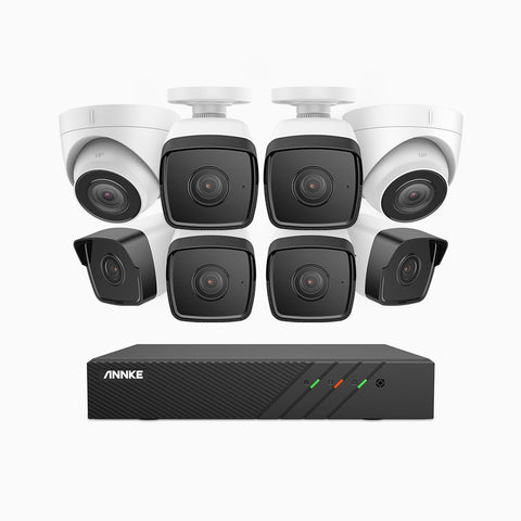 H500 - 5MP 8 Channel PoE Security System with 6 Bullet & 2 Turret Cameras, EXIR 2.0 Night Vision, Built-in Mic & SD Card Slot, RTSP Supported, Works with Alexa, IP67