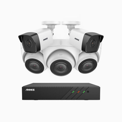 H500 - 5MP 8 Channel PoE Security System with 2 Bullet & 3 Turret Cameras, EXIR 2.0 Night Vision, Built-in Mic & SD Card Slot, RTSP Supported, Works with Alexa, IP67