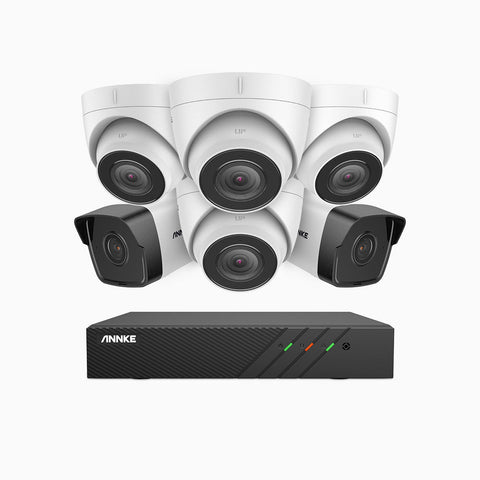 H500 - 5MP 8 Channel PoE Security System with 2 Bullet & 4 Turret Cameras, EXIR 2.0 Night Vision, Built-in Mic & SD Card Slot, RTSP Supported, Works with Alexa, IP67