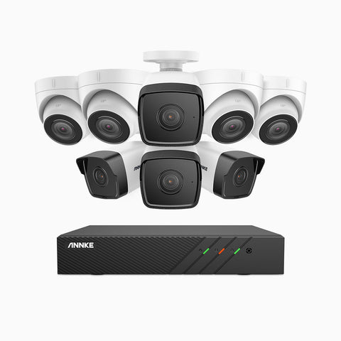 H500 - 5MP 8 Channel PoE Security System with 4 Bullet & 4 Turret Cameras, EXIR 2.0 Night Vision, Built-in Mic & SD Card Slot, RTSP Supported, Works with Alexa, IP67