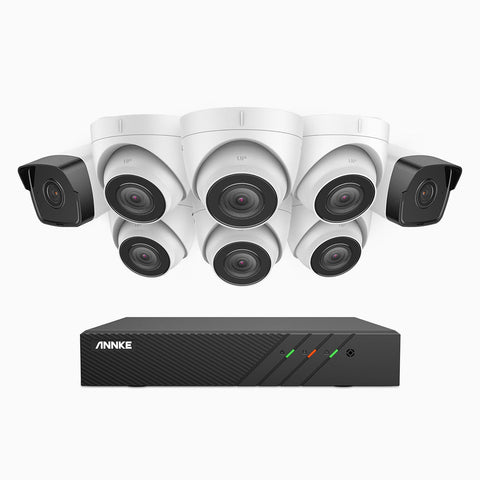 H500 - 5MP 8 Channel PoE Security System with 2 Bullet & 6 Turret Cameras, EXIR 2.0 Night Vision, Built-in Mic & SD Card Slot, RTSP Supported, Works with Alexa, IP67