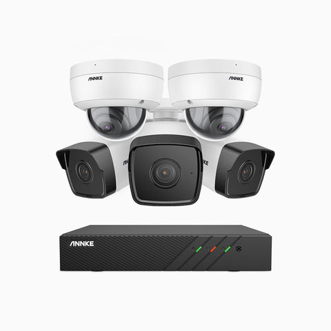 H500 - 5MP 8 Channel PoE Security System with 3 Bullet & 2 Dome Cameras, EXIR 2.0 Night Vision, Built-in Mic & SD Card Slot, RTSP Supported, Works with Alexa, IP67