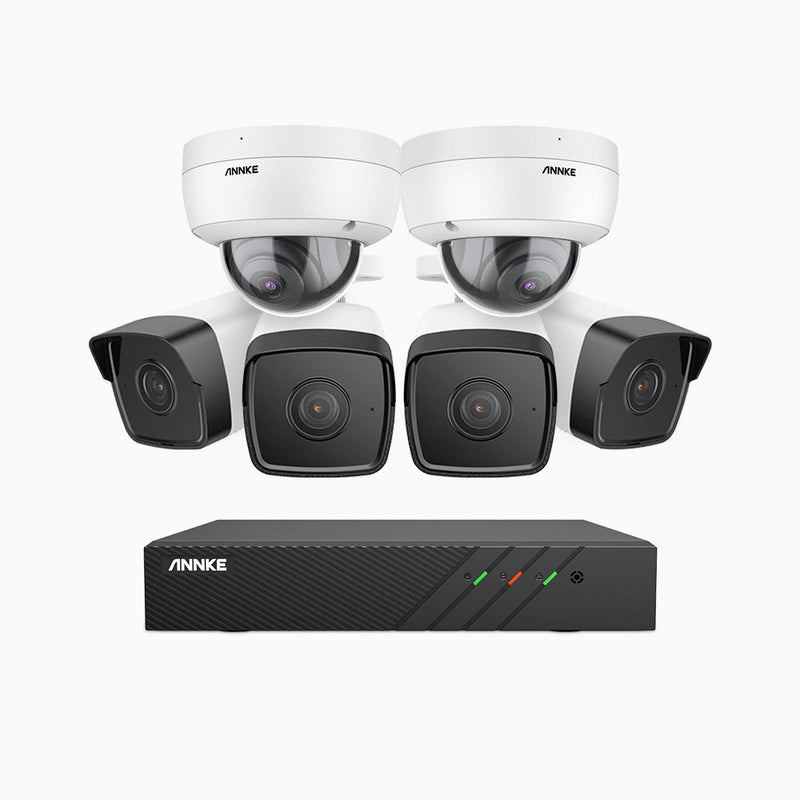 H500 - 5MP 8 Channel PoE Security System with 4 Bullet & 2 Dome Cameras, EXIR 2.0 Night Vision, Built-in Mic & SD Card Slot, RTSP Supported, Works with Alexa, IP67