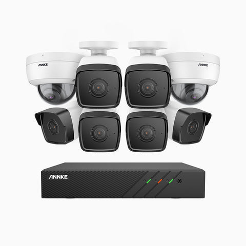 H500 - 5MP 8 Channel PoE Security System with 6 Bullet & 2 Dome Cameras, EXIR 2.0 Night Vision, Built-in Mic & SD Card Slot, RTSP Supported, Works with Alexa, IP67