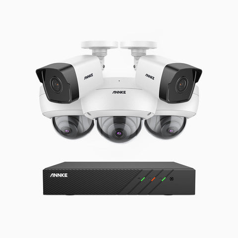 H500 - 5MP 8 Channel PoE Security System with 2 Bullet & 3 Dome Cameras, EXIR 2.0 Night Vision, Built-in Mic & SD Card Slot, RTSP Supported, Works with Alexa, IP67